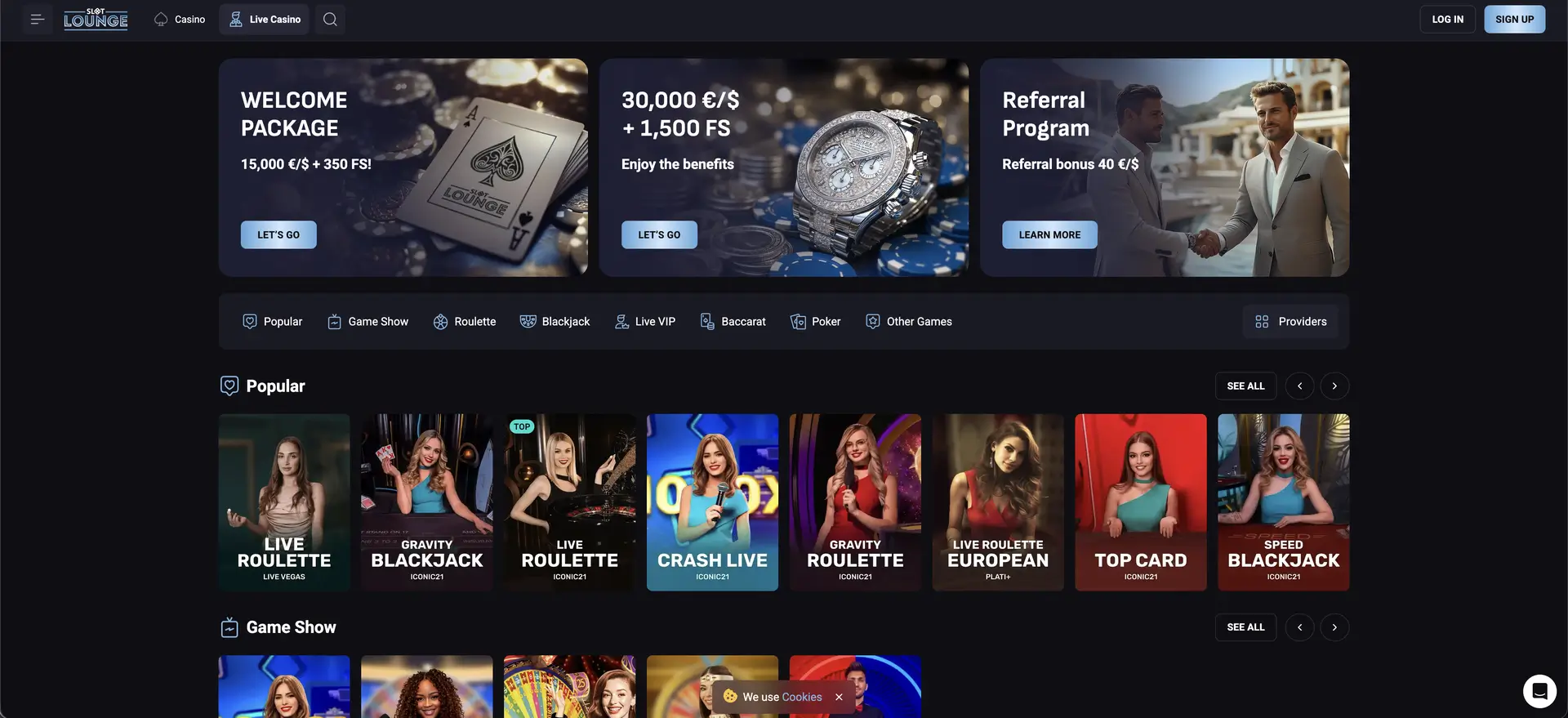 Slotlounge live casino lobby
