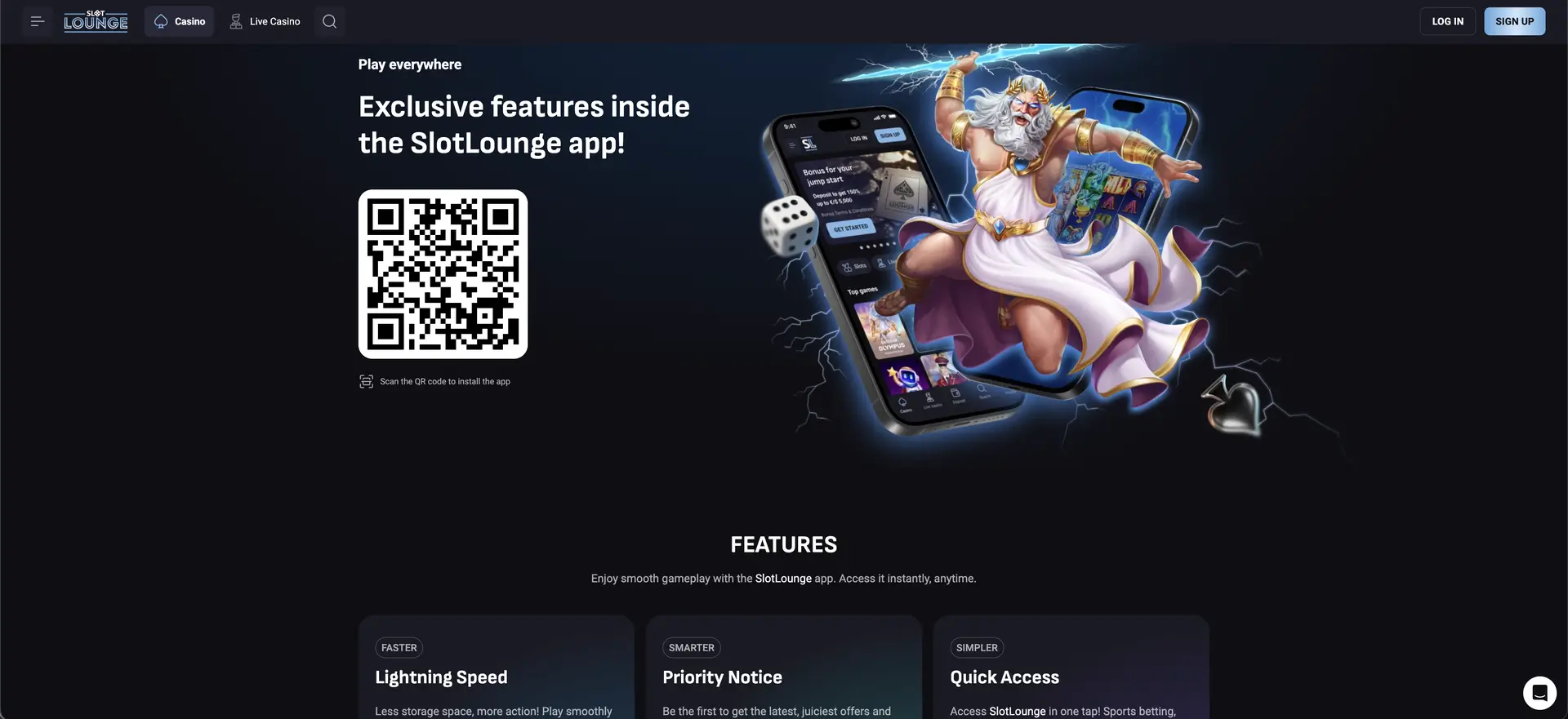 Slotlounge mobile app page