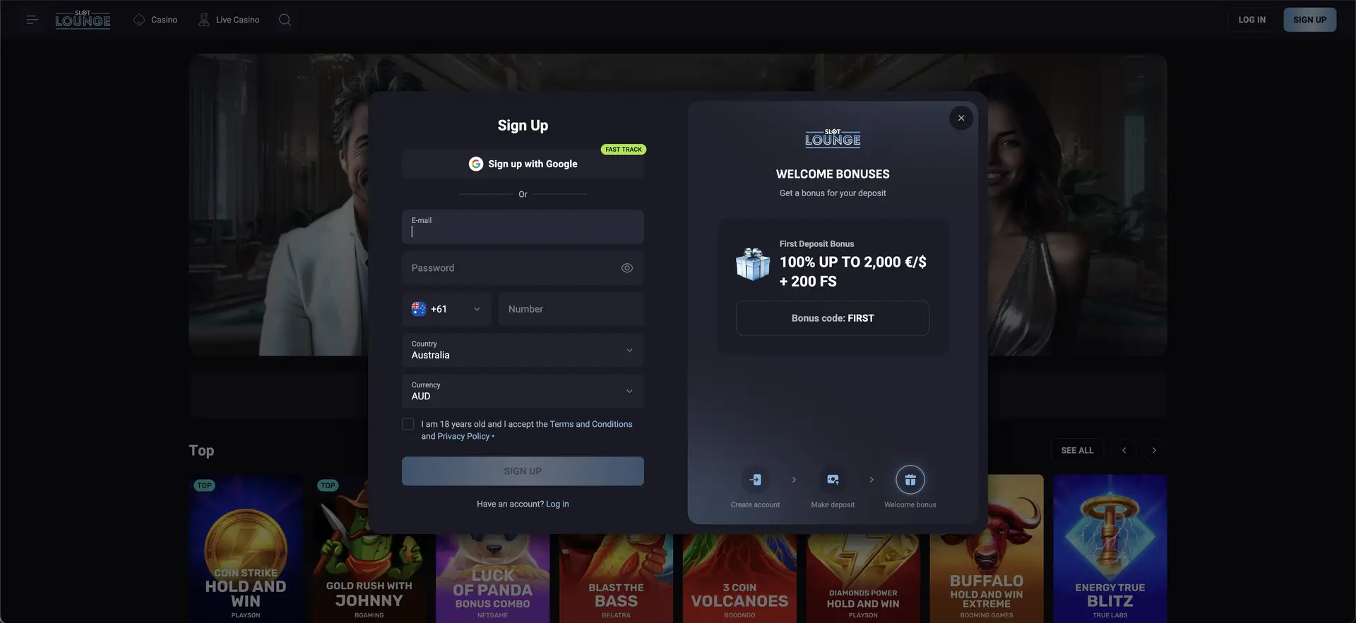 Slotlounge registration form